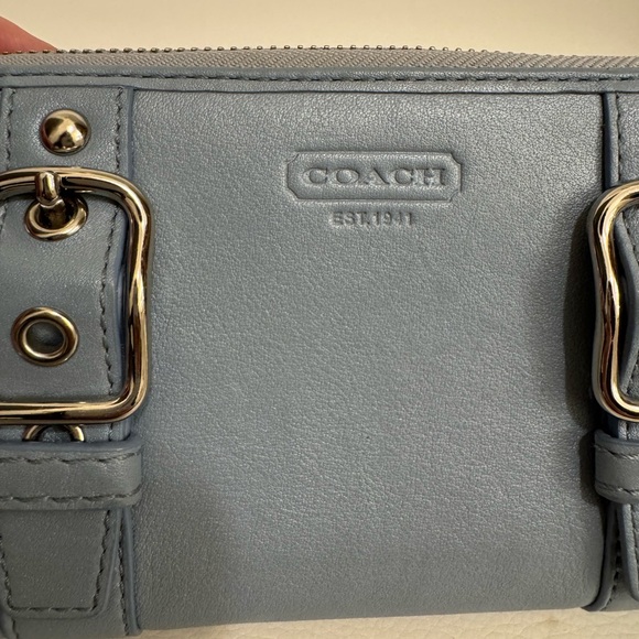 Coach Light Blue Zoe Leather Zippered Accordion Wallet - Picture 5 of 11